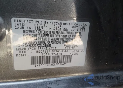 2016 Nissan Versa Note S (Sr)/S Plus/Sl/Sr/Sv из США, поврежденный, VIN 3N1CE2CPXGL351629